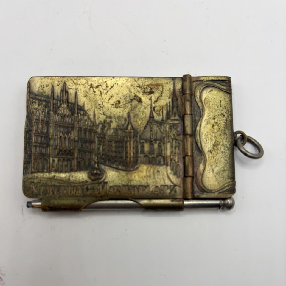 Art Nouveau Antique Metal souvenir notebook pad w/ Loop, Engraved