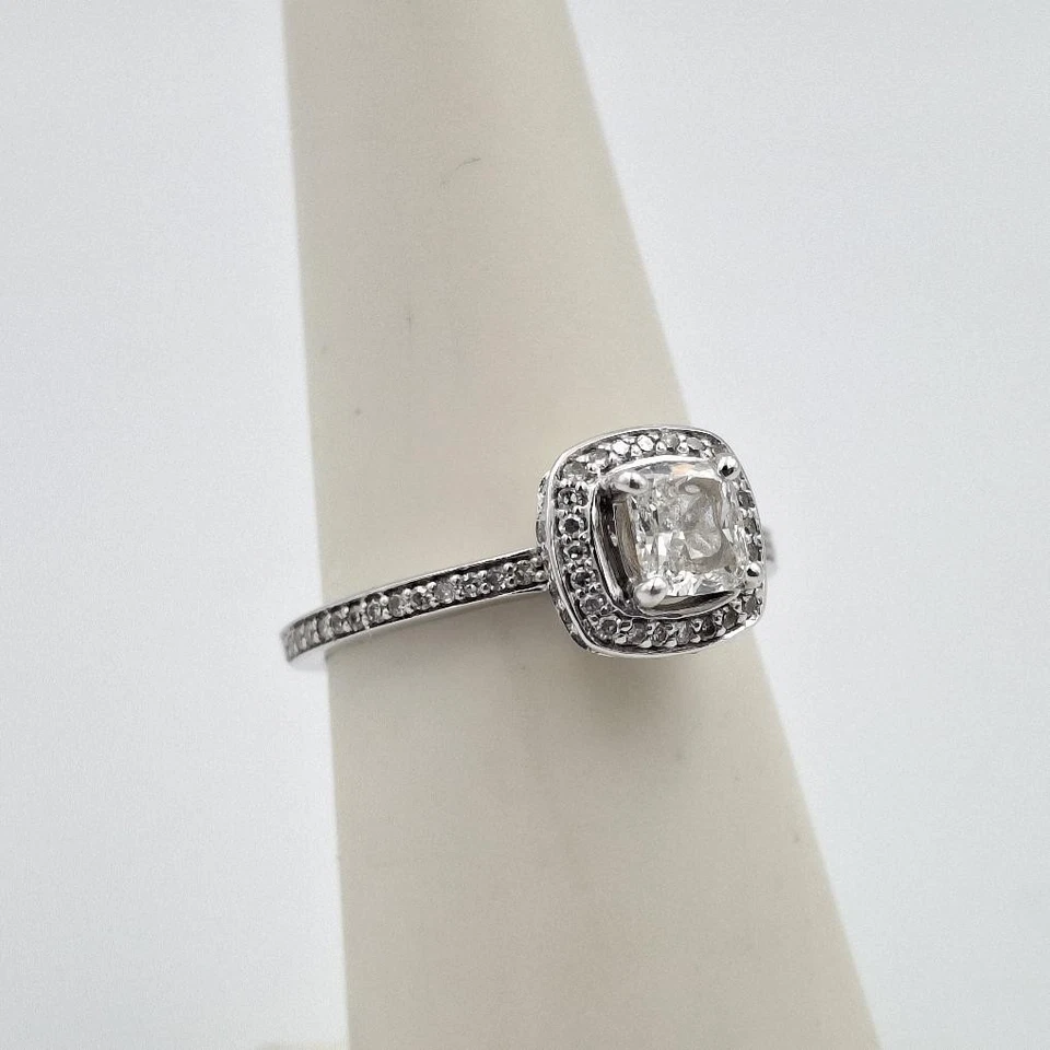 14K White Gold Cushion Cut Natural Diamond Halo Engagement Ring Size 6.25 3/4ctw - Image 4 of 4
