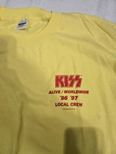 Rare Kiss Alive Worldwide 1996-97 Local Crew Shirt Yellow Vintage XL