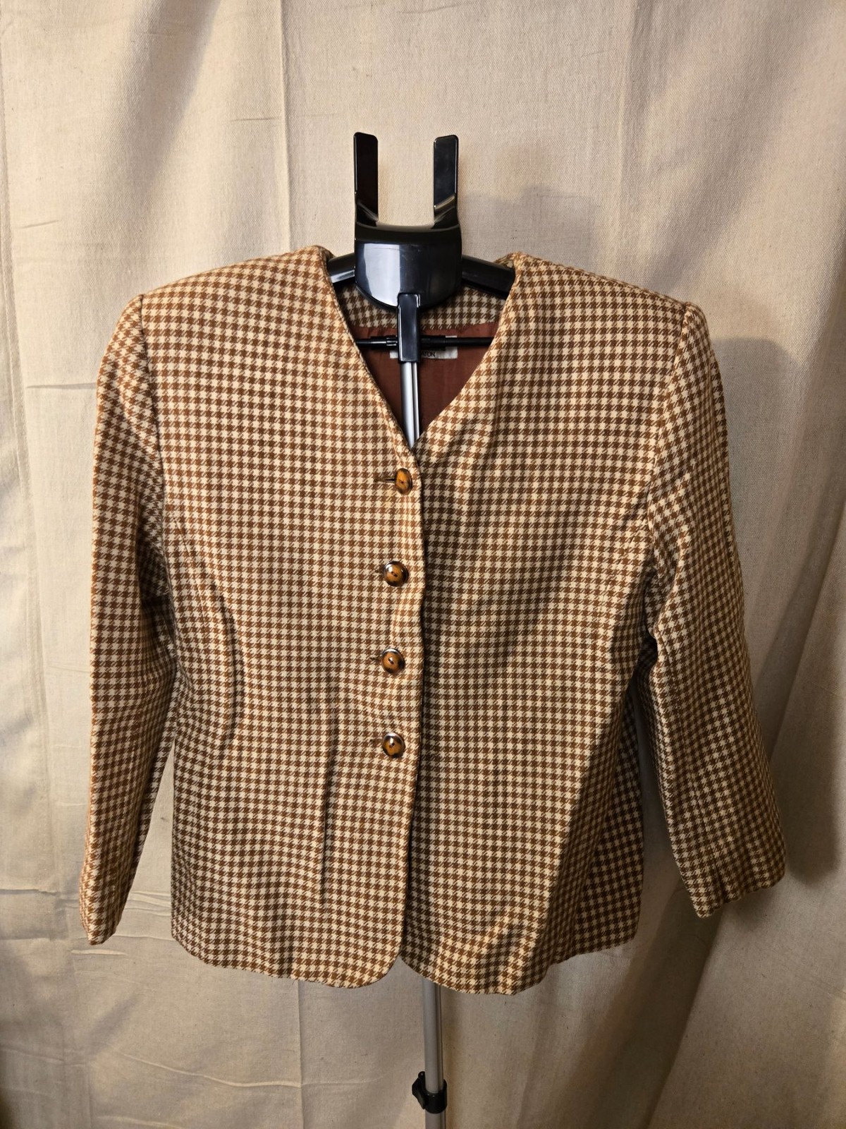 Lauren Jeffries Womens Wool Houndstooth Blazer Jacket Size 16 Brown Vintage