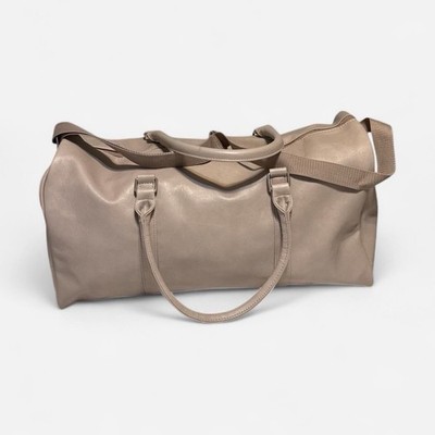 Beige/Lavender Faux Leather Duffle Bag with Adjustable Straps