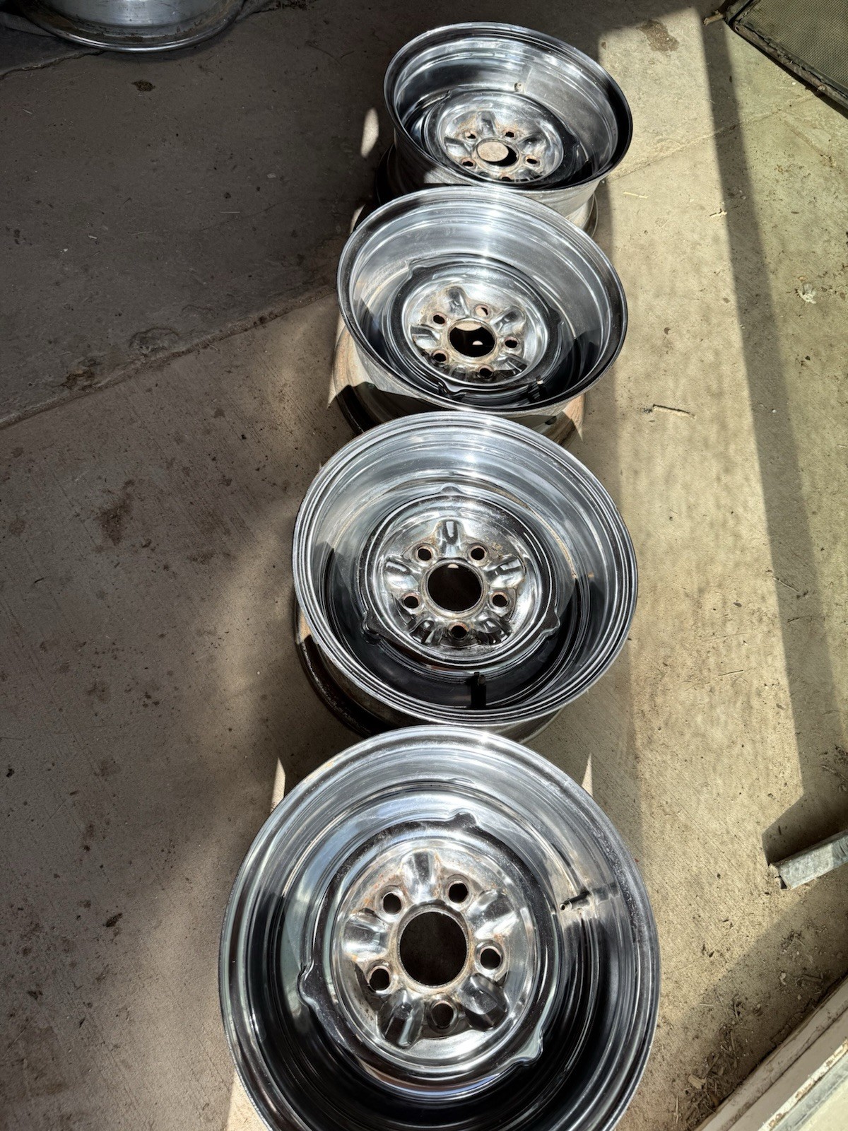 Vintage 14x6 Chrome Reverse Smoothie Wheels 5 Lug Made in USA Deep Dish Rat Rod