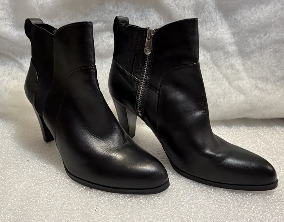 Botines para mujer Adrienne Vittadini talla 7,5 cuero negro cremallera Foto 2 de 4
