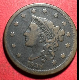 1838 US Coronet "LARGE CENT"! Very Good! Old US Coin!