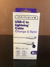Infinitive Durable 6 Ft. USB C to 8 Pin Connector Pin Cable Charge & Sync White