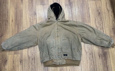 Walls Workwear Hooded Canvas Jacket Sz Large Brown Fleece Lined Work Coat