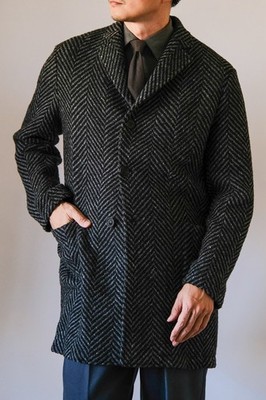 T-JACKET by TONELLO   Grey Tweed Herringbone Chesterfield Coat   Size XL