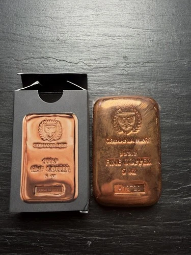 Germania Mint 5 oz .9999 Fine Copper Bar w/ Original Box & Packaging–High Relief