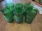 Vintage Anchor Hocking Sandwich Glass Emerald Green Juice Glasses 3.5” Set of 6