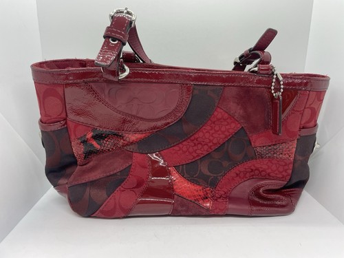 Coach Y2K Red Signature Patchwork Tote Bag Multi-Text… - Gem