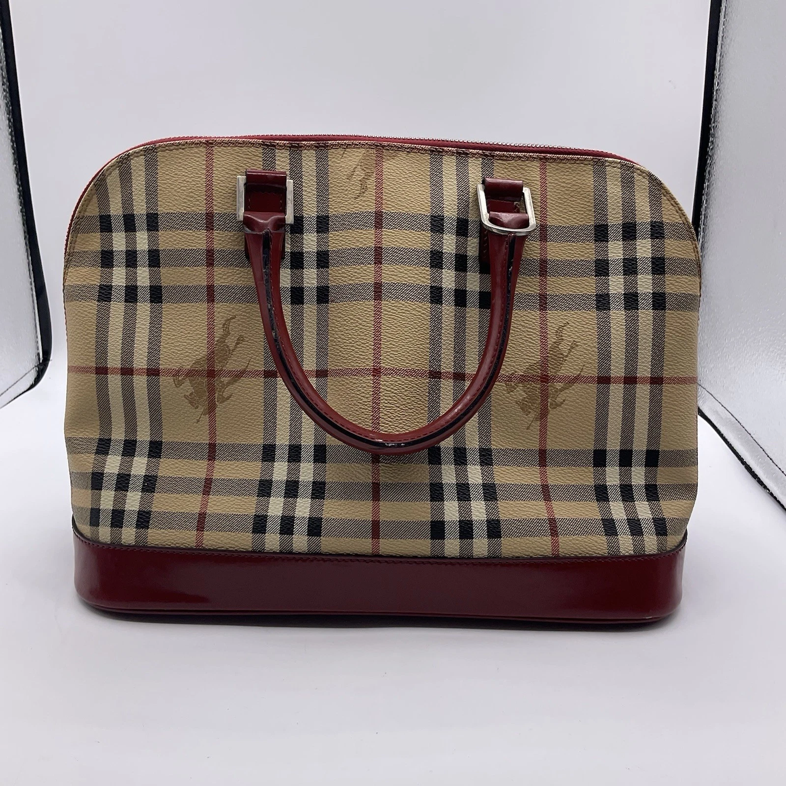 Burberry — BURBERRY Haymarket Beige & Red Check Nova PVC 2 Way Shoulder Bag Purse
