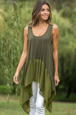 Lotustraders Hand Made Women M Olive Lagenlook Tank Tiered Sheer Ruffled Gypsy