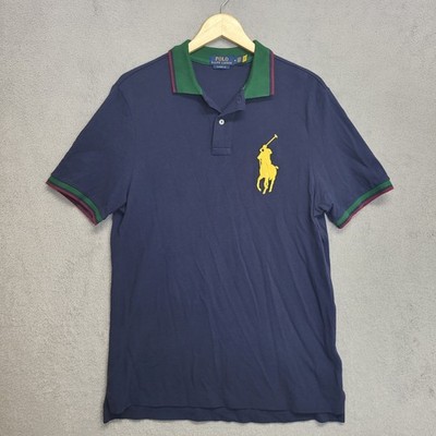 Polo Ralph Lauren Shirt Men's Medium Blue Green Polo Big Pony Rugby SSL PSH