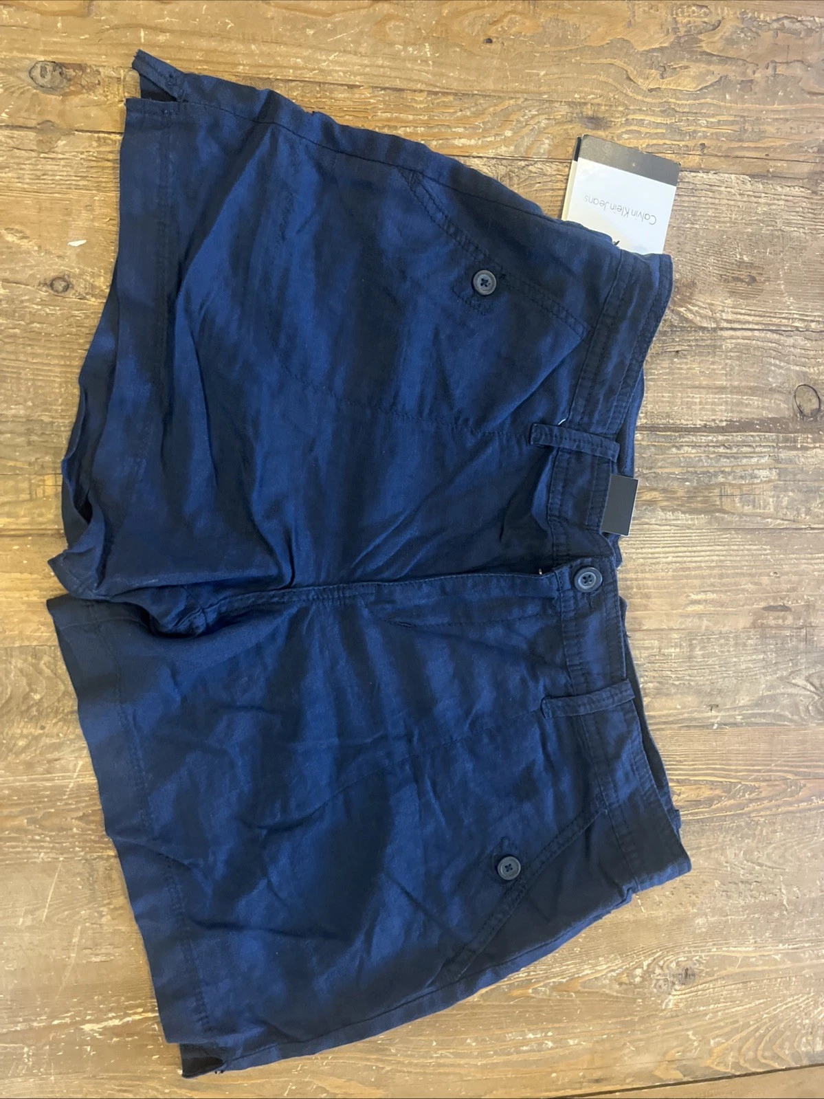 Calvin Klein Jeans Linen Blend Navy Blue Women's Shorts Size 12 New With Tags