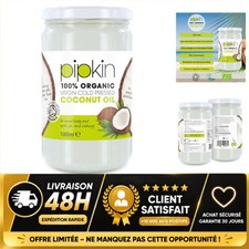 Pipkin Huile de Coco Bio 100% Pure 1L – Pressée à Froid, Non Raffinée, Cuisine
