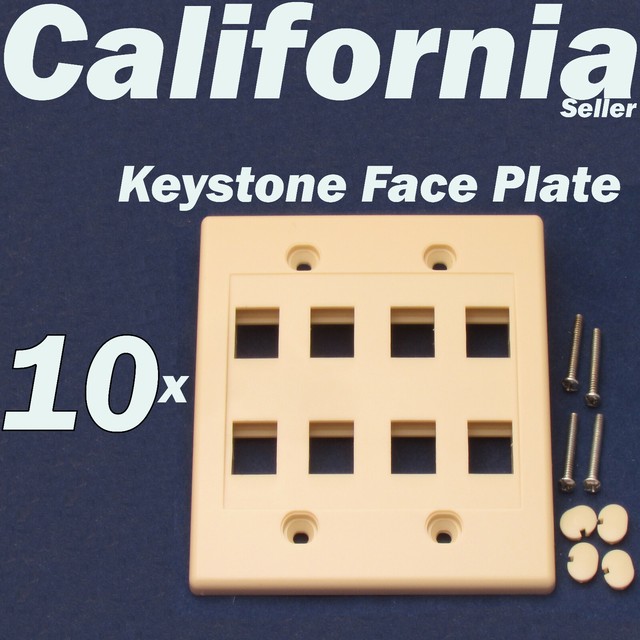 10 Faceplate 8 Port Keystone Jack RJ45 CAT5 CAT5e CAT6 Network Wall