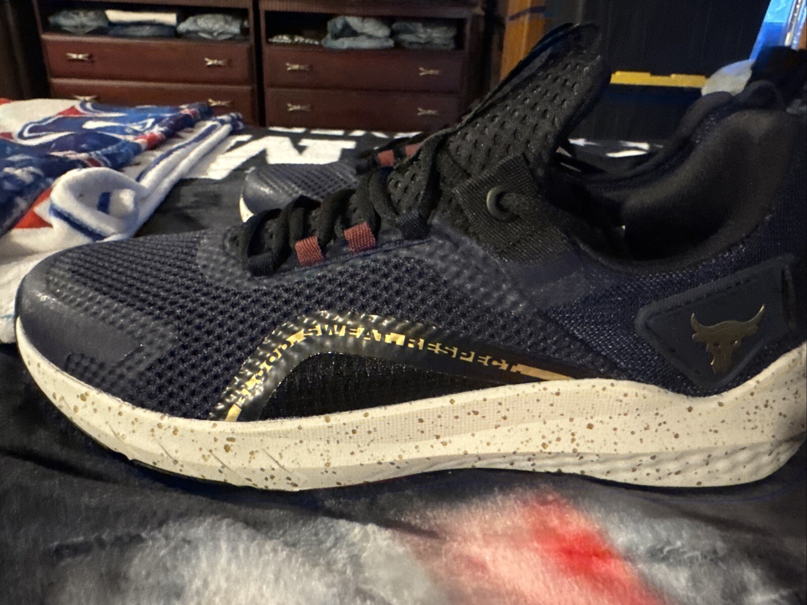 UA Project Rock BSR 3 Training Shoes 3026767-400 Blue/Black/Gold Size 11 Men’s