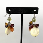 Earrings Mother of Pearl Glass Beads Artisan White Brown
