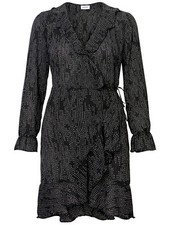 VERO MODA LADIES DASH PRINT RUFFLE TRIM WRAPOVER DRESS BLACK NEW (ref 352) SALE