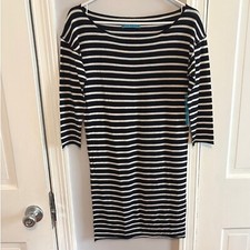 NEW Alice + Olivia Womens Small Sabrina Striped Boatneck Dress Black White