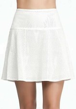 bebe White Energetic Perforated Flounce Leather Skirt Size 4 NWT Lined A Line