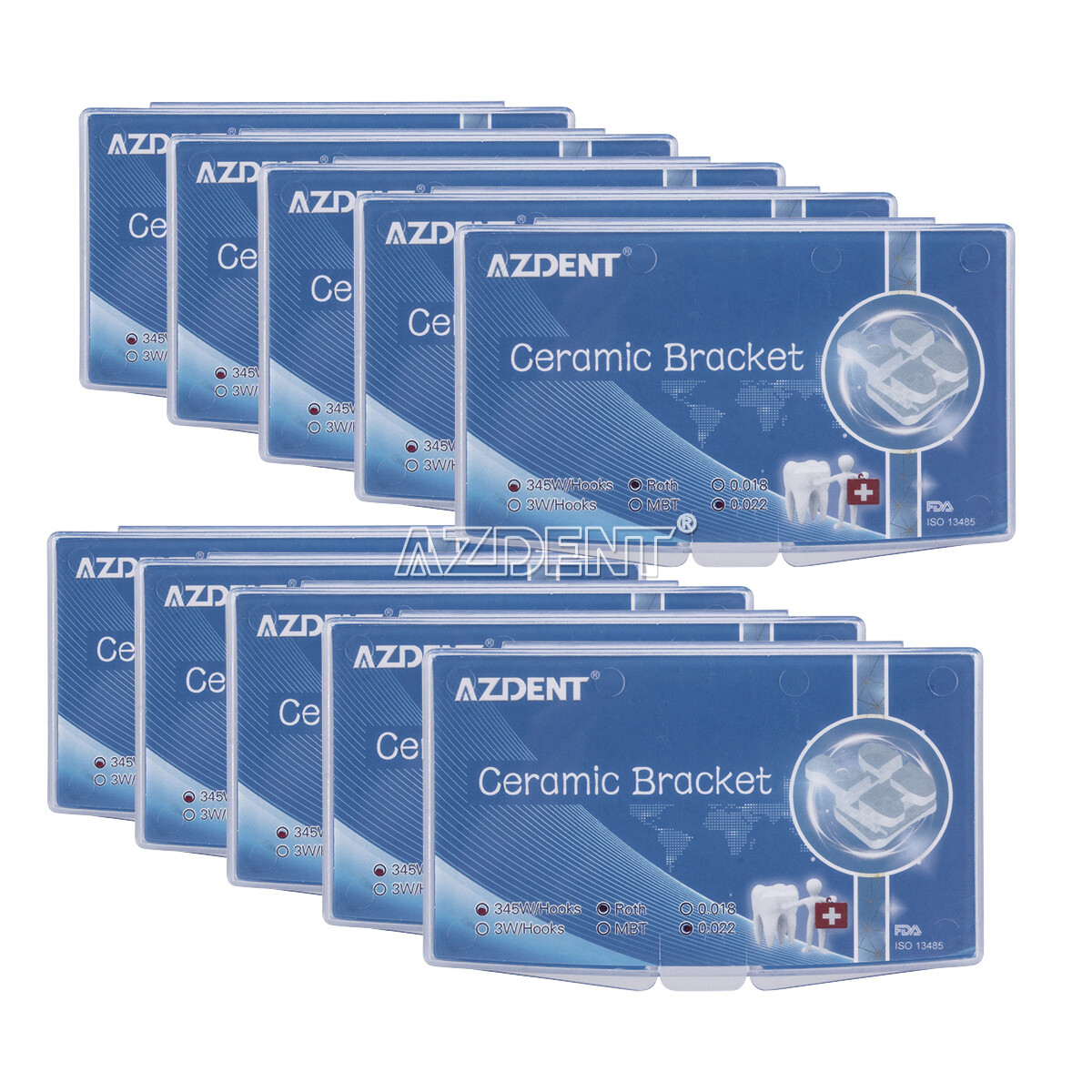 AZDENT Ceramic Dental Brackets - MBT/Roth .022/.018 With Hooks (20pcs/Kit) 2 thumbnail image