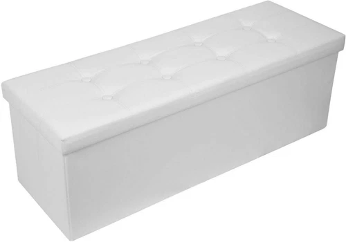 Faux Leather Folding Storage Ottoman Bench 43 inch - White image 5