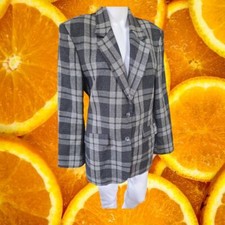 United Colors of Benetton Gray Black Plaid Wool Blazer Size 42
