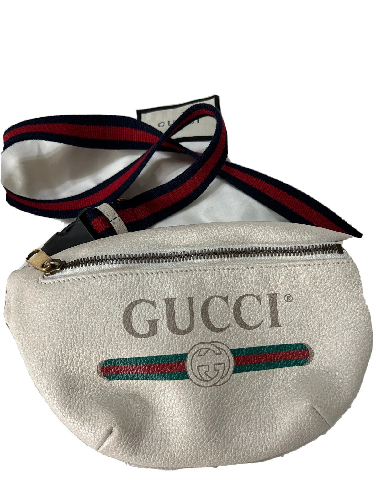 Sac ceinture imprimé Gucci logo vintage petit blanc