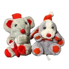 Vintage Christmas Stuffed Plush Gray Puppy Dog Bear