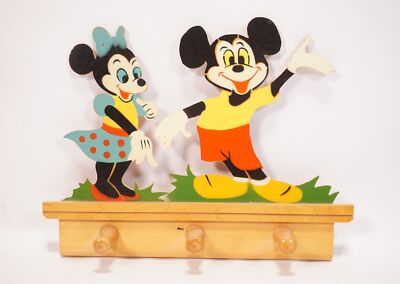 True Vintge Kinder Gardarobe Mickey und Minnie Mouse Maus Walt Disney m. 2 Haken