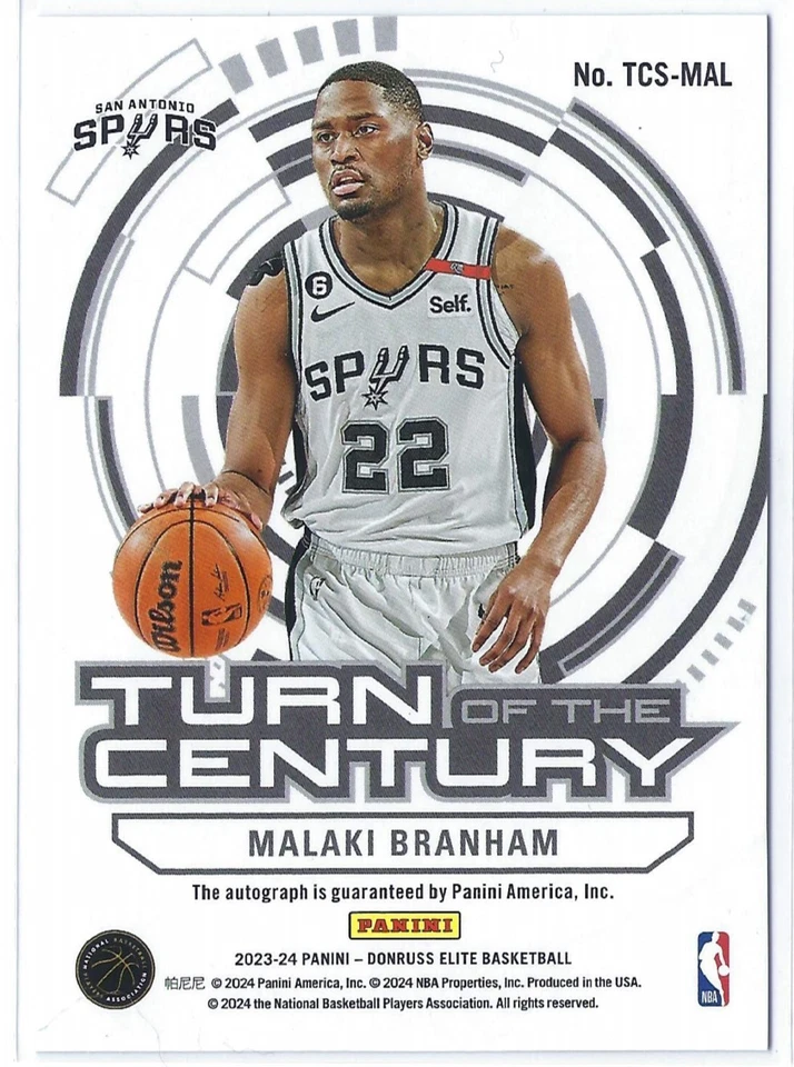 Malaki Branham 2023-24 Panini Donruss Elite Turn of the Century Autograph Auto - Image 2 of 2