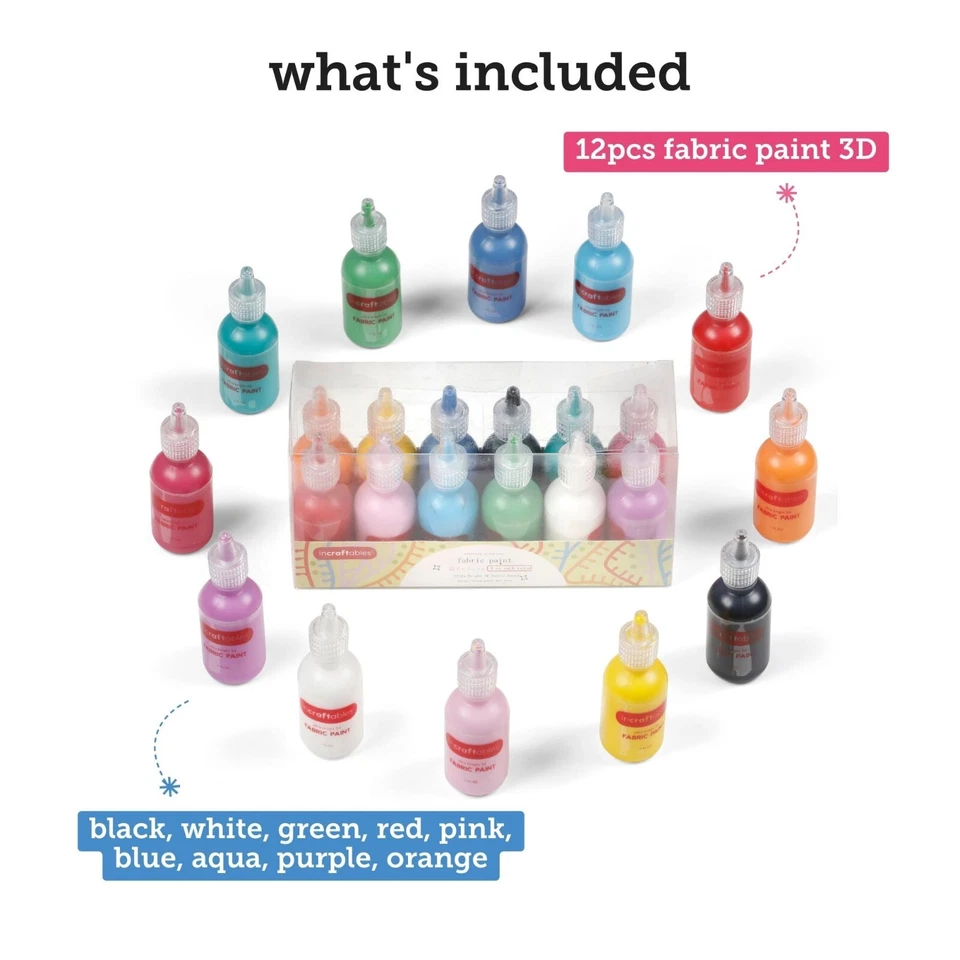Incraftables Fabric Paint for Clothes Permanent (12 Colors Set - 1 oz Each) - Image 2 of 4