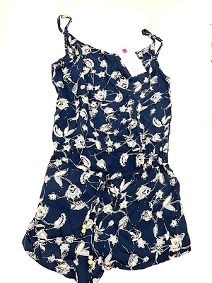 ROXY Beach Days Romper NWT Sz 14  XL Girls Blue Adjustable Straps Elastic Waist