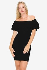 Off Shoulder Mini Dress Bodycon 2-Layer Ruffle Sleeve LD2249