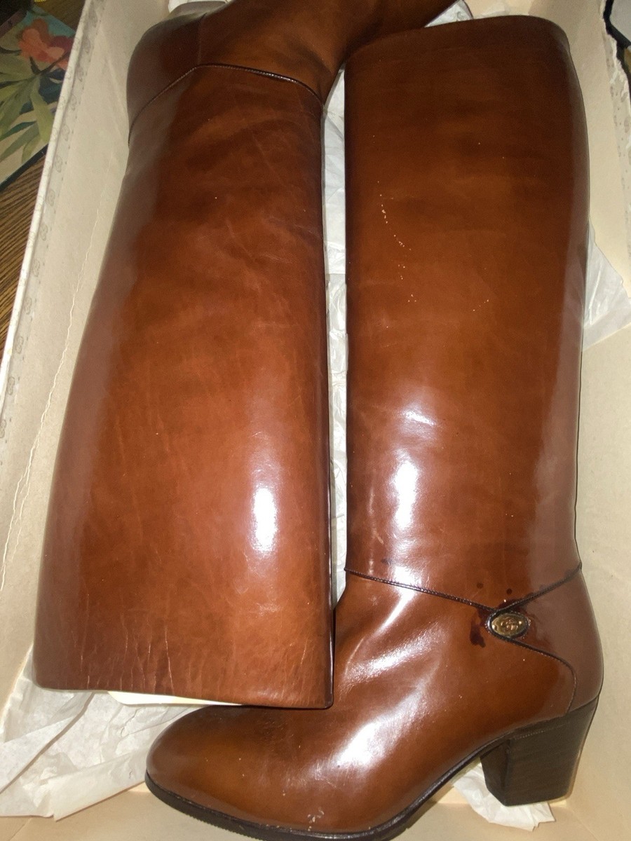 1970s RARE GUCCI Brown Aniline Leather Boots Knight Crest Italy