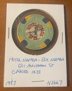 HOTEL NEVADA 25$ Light Chip Green H&C Mold Ely White Pine Co N2667