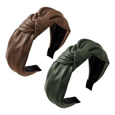 2-Piece Leather Knotted Headbands for Women Girls, Top Knot Solid Color Non...