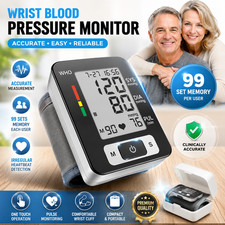 LCD Screen Wrist Blood Pressure Monitor Adjustable Cuff Heart Rate Machine