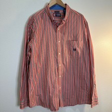 Chaps Easy Care Orange Blue Stripe Button Down Shirt Men's XXL
