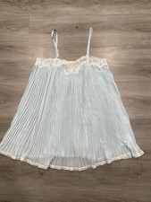 Oscar de la Renta Pink Label Blue Pleated Chiffon Babydoll Chemise Lace XL
