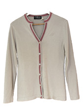 vintage givenchy sport womeen's beige button cardigan with red trim