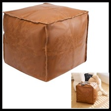 Unstuffed Faux Leather Square Pouf Ottoman with Storage for Living Room or Be...