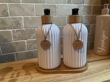 Dish & Hand Soap Dispenser Set With Bamboo Tags & Drip Tray Great Gift Idea 
