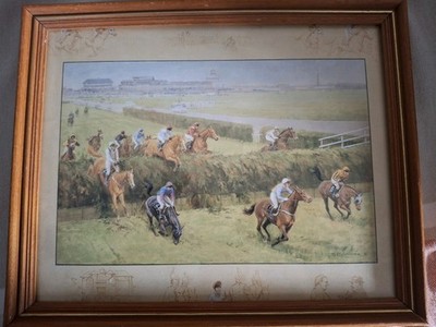 Seltener Vintage Barrie R Linklater Steeplechase gerahmter Druck