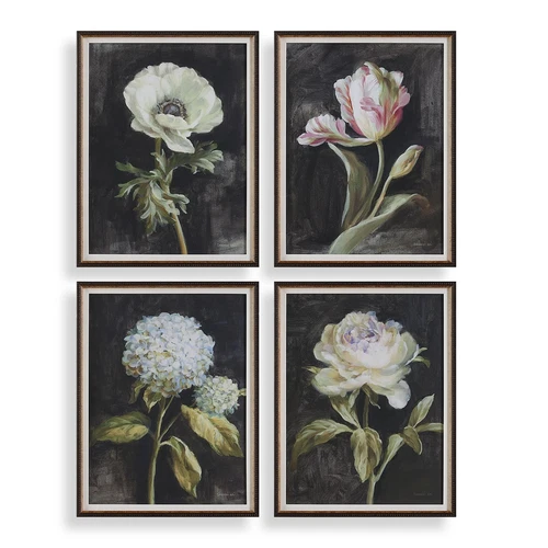 Uttermost Florals On Black Framed Prints, Set/4 - Picture 1 of 6