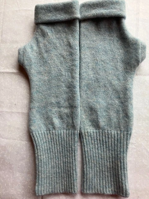 GIFT/NEW/Blue/100% X Long Recycled Cashmere Fingerless Gloves/Wrist Warmers/Med
