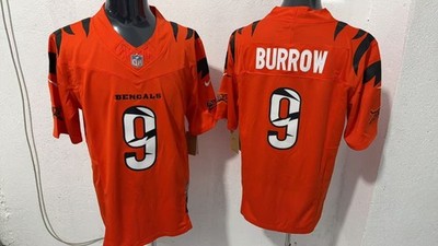 Men's Bengals Joe Burrow #9 Limited Player Stitched Jersey White/Black/Orange