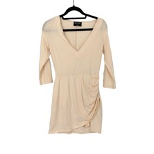 Nasty Gal Women's Size S Wrap Bodycon Dress V-Neck Long Sleeve Light Pink