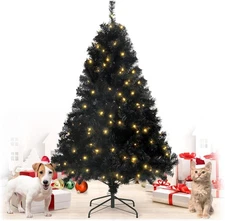 CAPHAUS 4.5 Feet Pre-Hinged Black Christmas Tree,Artificial Black Flat Shaped Le